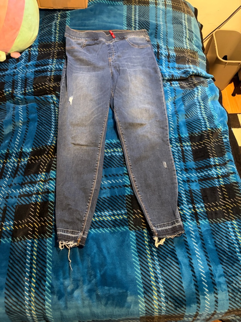 Women’s Blue Distressed Skinny Jeans - Stretch Denim pull on